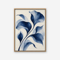 Indigo Watercolor Leaves Canvas Art - Vertical – Oak Floating Frame on white background