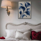 Indigo Watercolor Leaves Canvas Art - Vertical – Silver Floating Frame in room setting