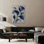Indigo Watercolor Leaves Canvas Art - Vertical – Stretched Canvas Only in room setting