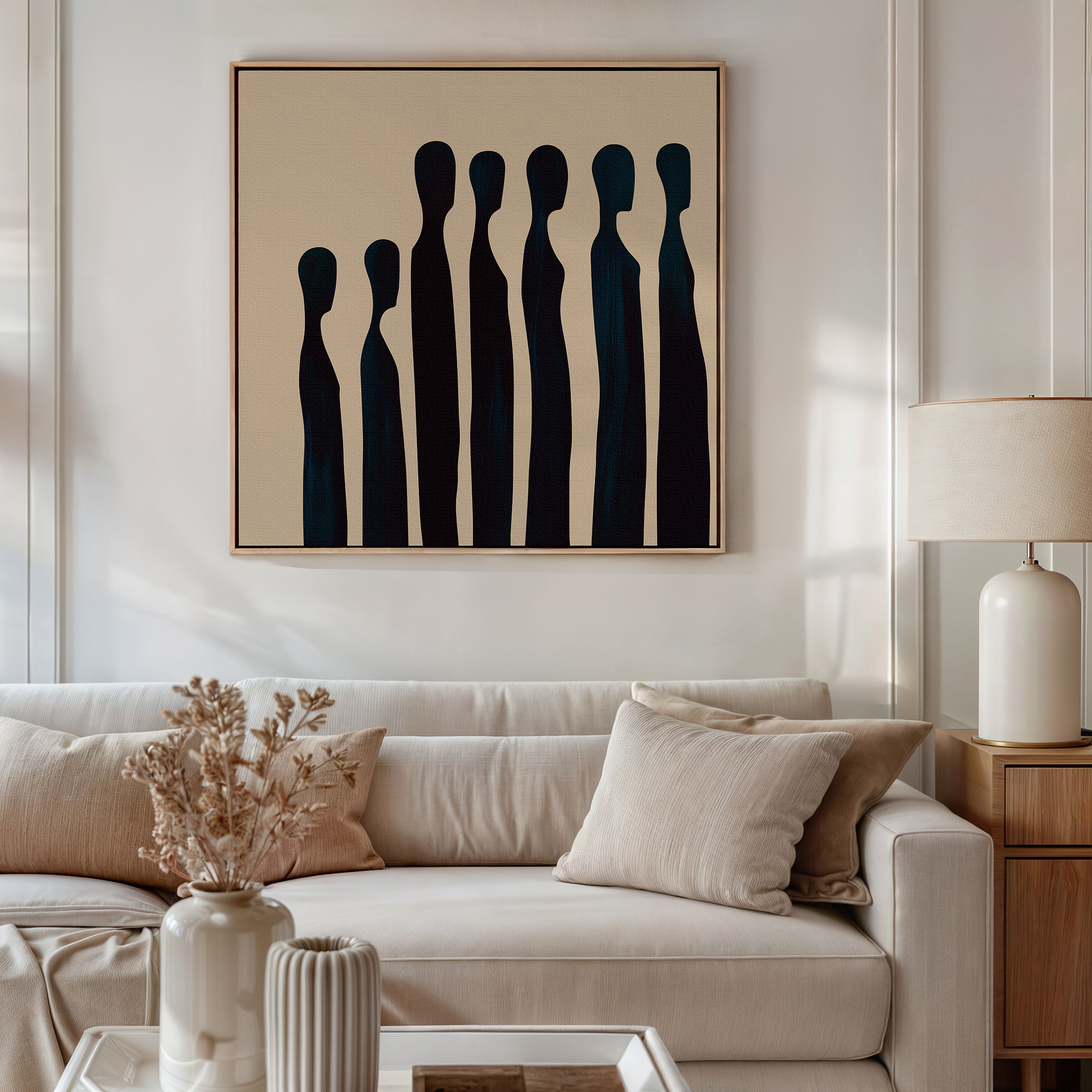 Midnight Silhouettes in Sand – blue abstract canvas wall art print by Aspire Prints