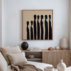 Midnight Silhouettes in Sand – blue abstract canvas wall art print by Aspire Prints
