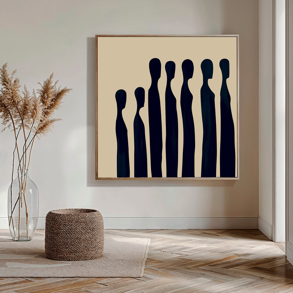 Midnight Silhouettes in Sand – blue abstract canvas wall art print by Aspire Prints