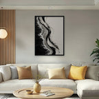 Ink Shoreline Canvas Art - Vertical – Black Floating Frame in room setting