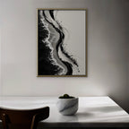 Ink Shoreline Canvas Art - Vertical – Gold Floating Frame in room setting