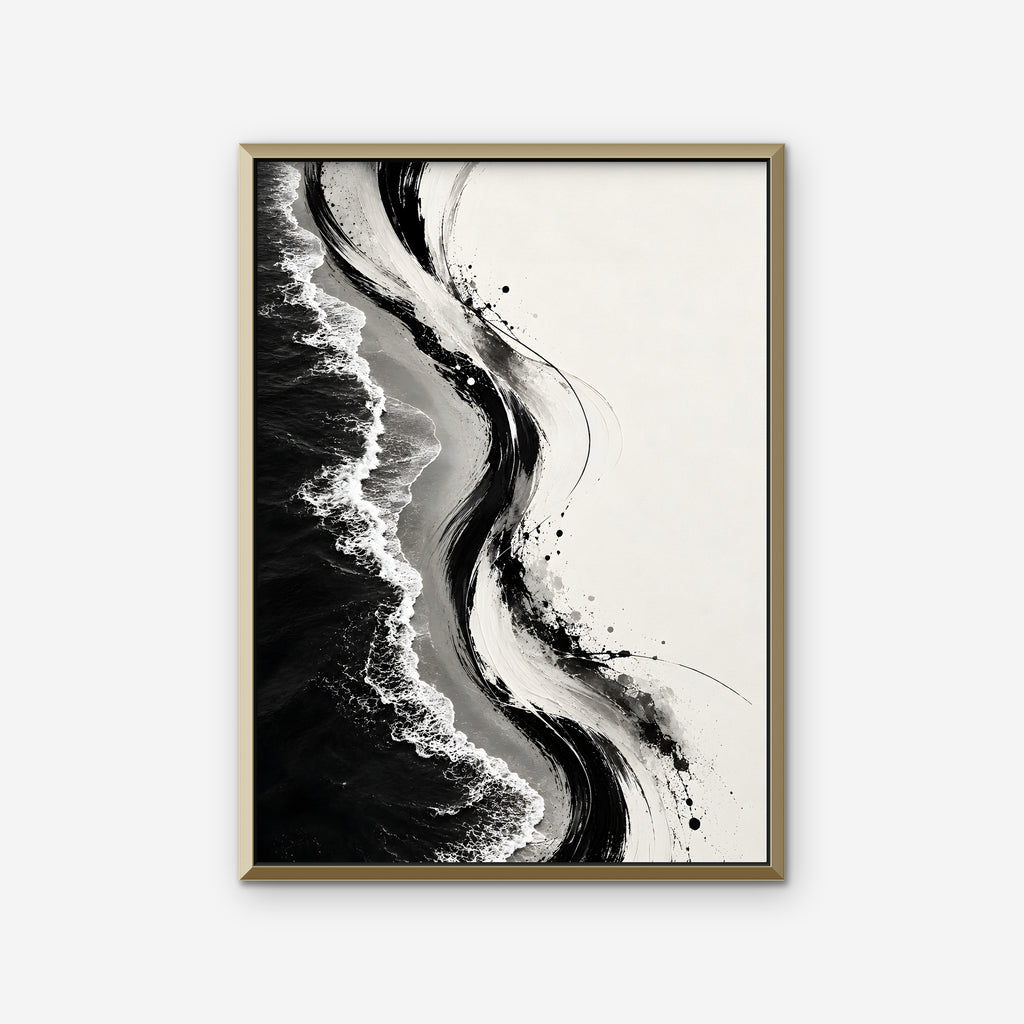 Ink Shoreline Canvas Art - Vertical – Gold Floating Frame on white background