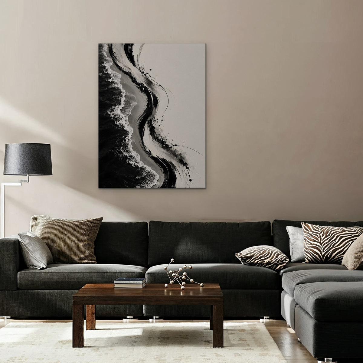 Ink Shoreline Canvas Art - Vertical – Stretched Canvas Only in room setting
