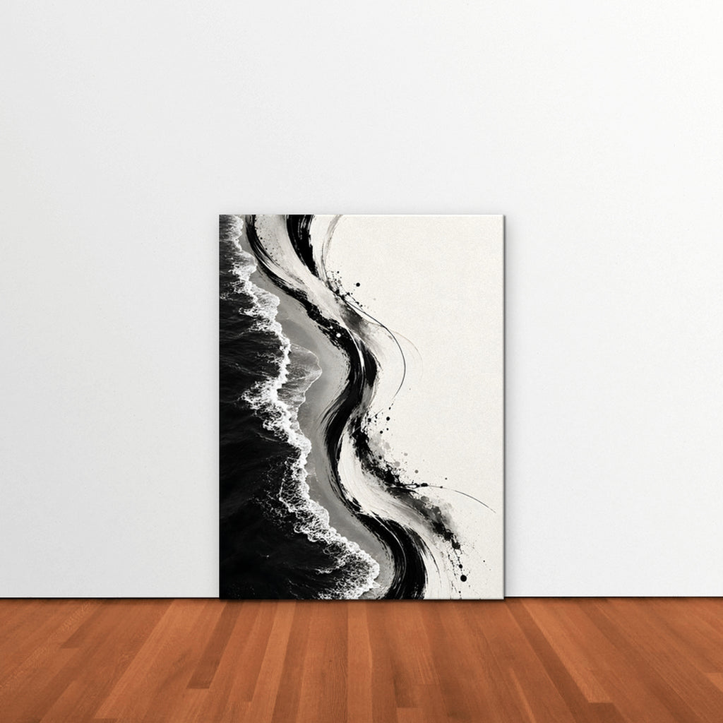 Ink Shoreline Canvas Art - Vertical – Stretched Canvas Only in room setting
