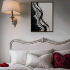 Ink Shoreline Canvas Art - Vertical – Walnut Floating Frame in room setting