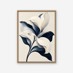 Ivory and Navy Lily Canvas Art - Vertical – Oak Floating Frame on white background