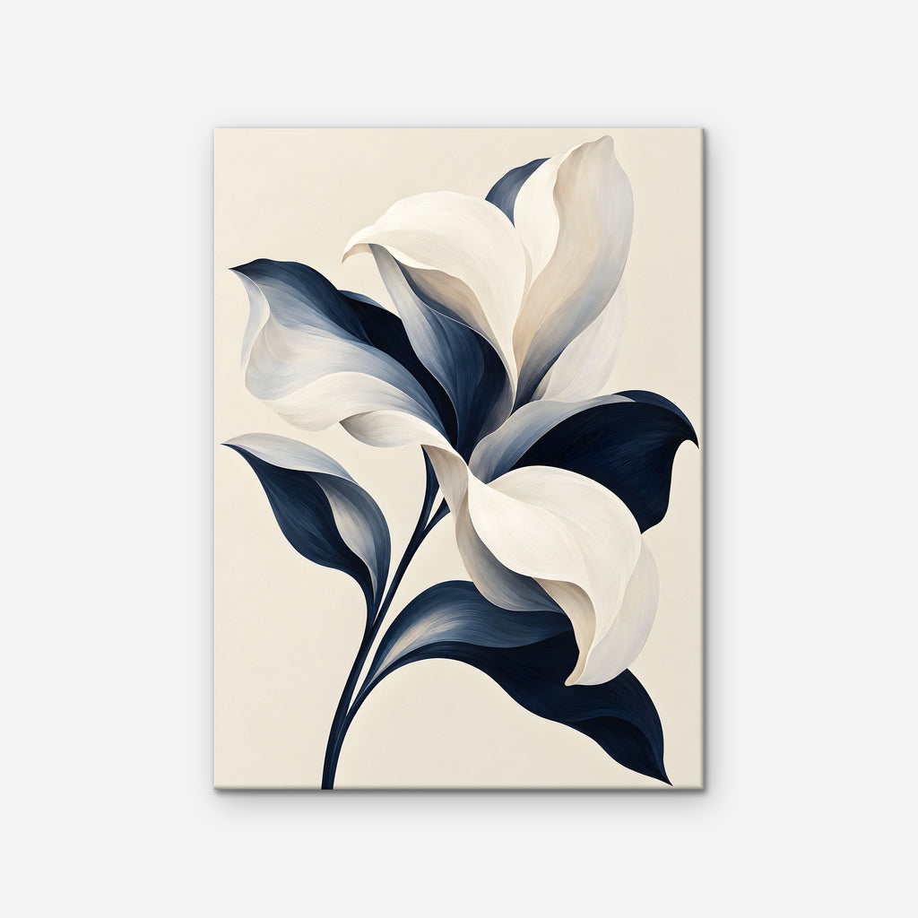Ivory and Navy Lily Canvas Art - Vertical – Stretched Canvas Only on white background