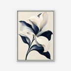 Ivory and Navy Lily Canvas Art - Vertical – White Floating Frame on white background
