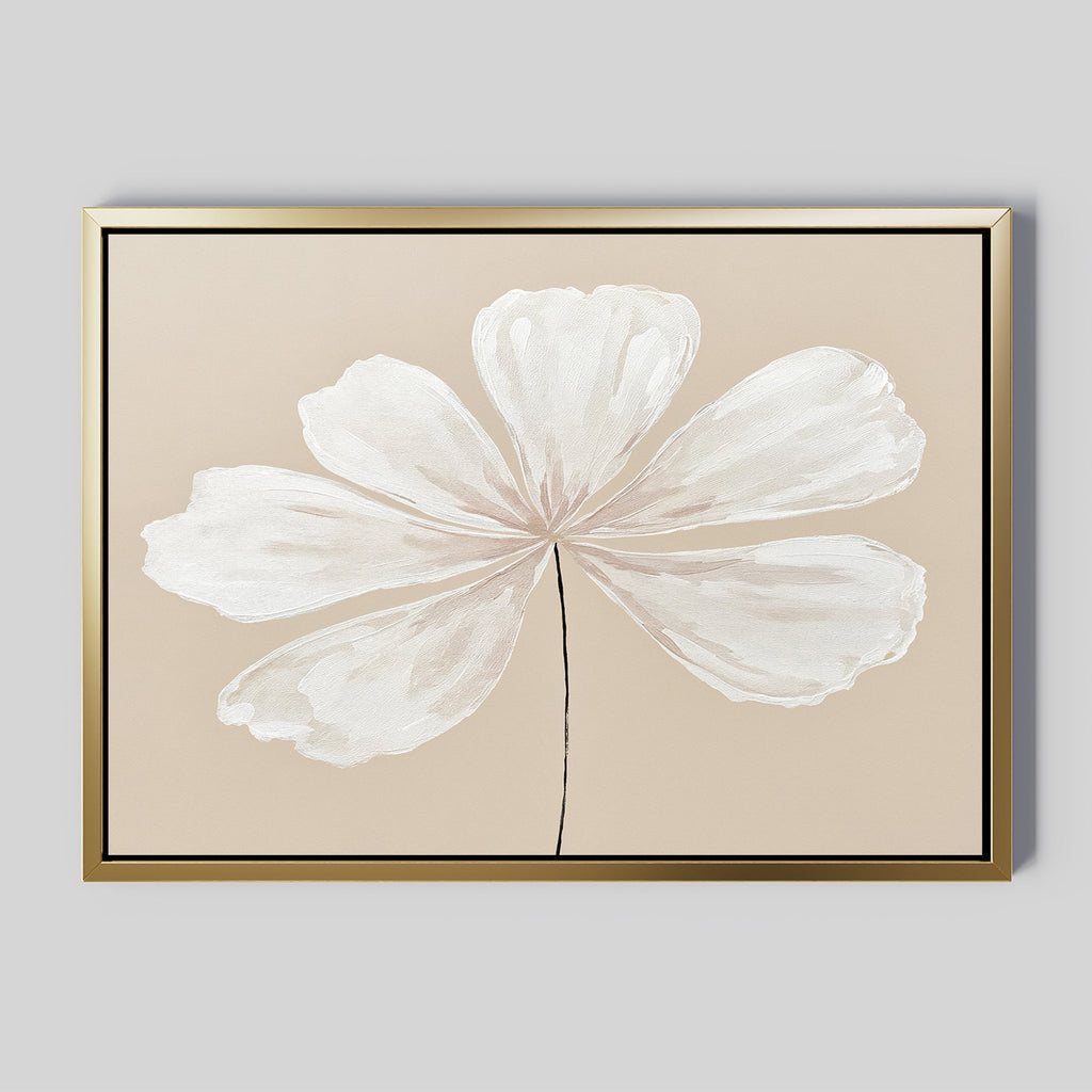 Whisper of Petals – beige and white botanical canvas wall art print by Aspire Prints