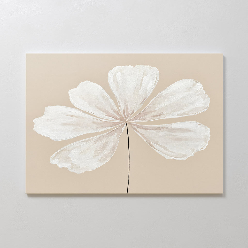 Whisper of Petals – beige and white botanical canvas wall art print by Aspire Prints