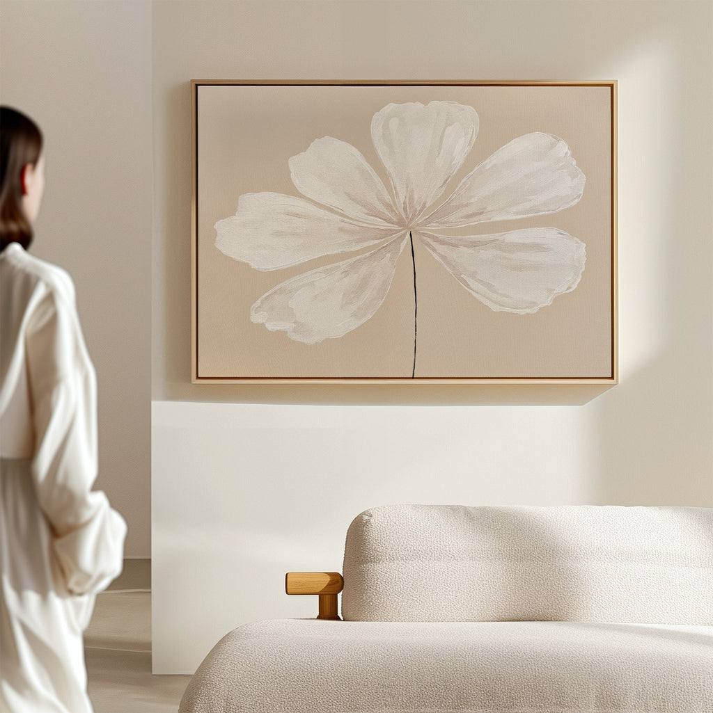 Whisper of Petals – beige and white botanical canvas wall art print by Aspire Prints