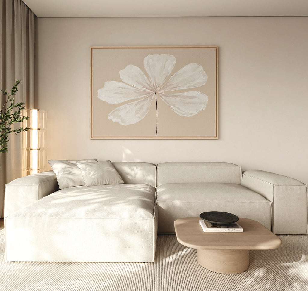 Whisper of Petals – beige and white botanical canvas wall art print by Aspire Prints