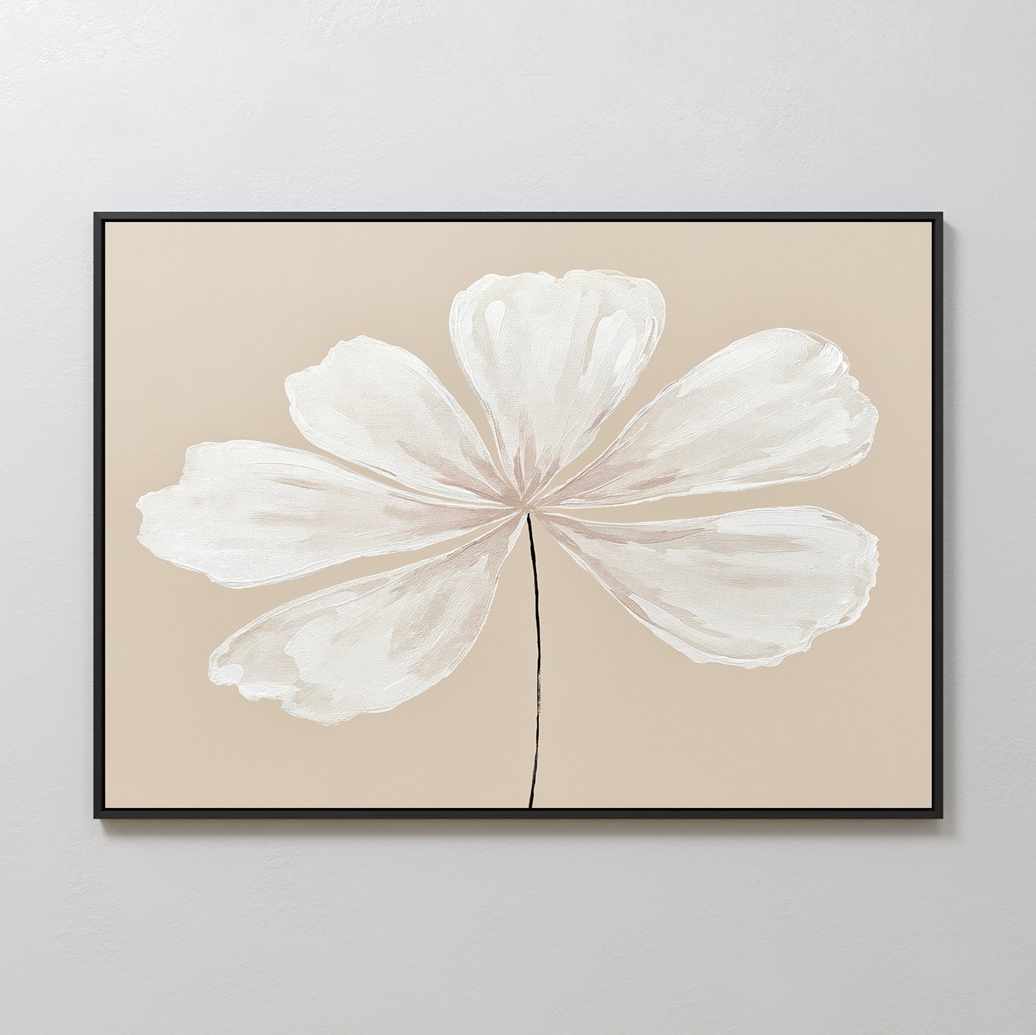 Whisper of Petals – beige and white botanical canvas wall art print by Aspire Prints