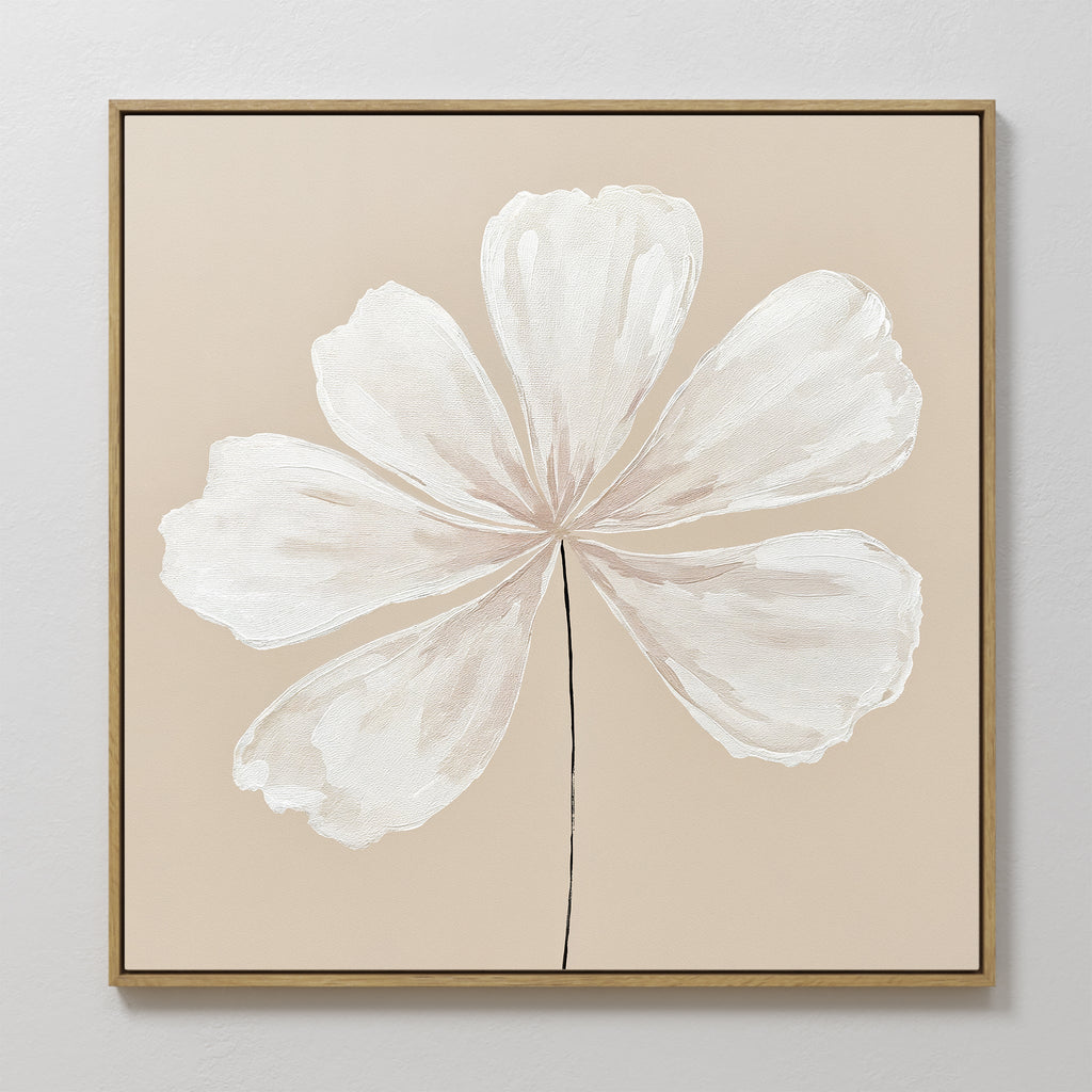 Whisper of Petals – beige and white botanical canvas wall art print by Aspire Prints