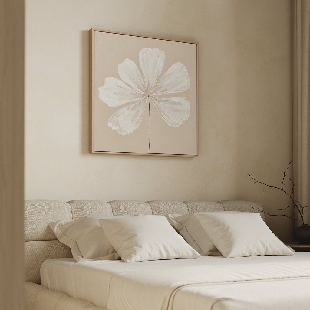 Whisper of Petals – beige and white botanical canvas wall art print by Aspire Prints