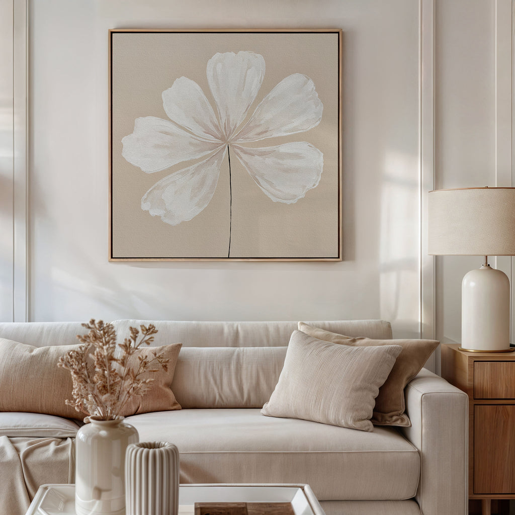 Whisper of Petals – beige and white botanical canvas wall art print by Aspire Prints