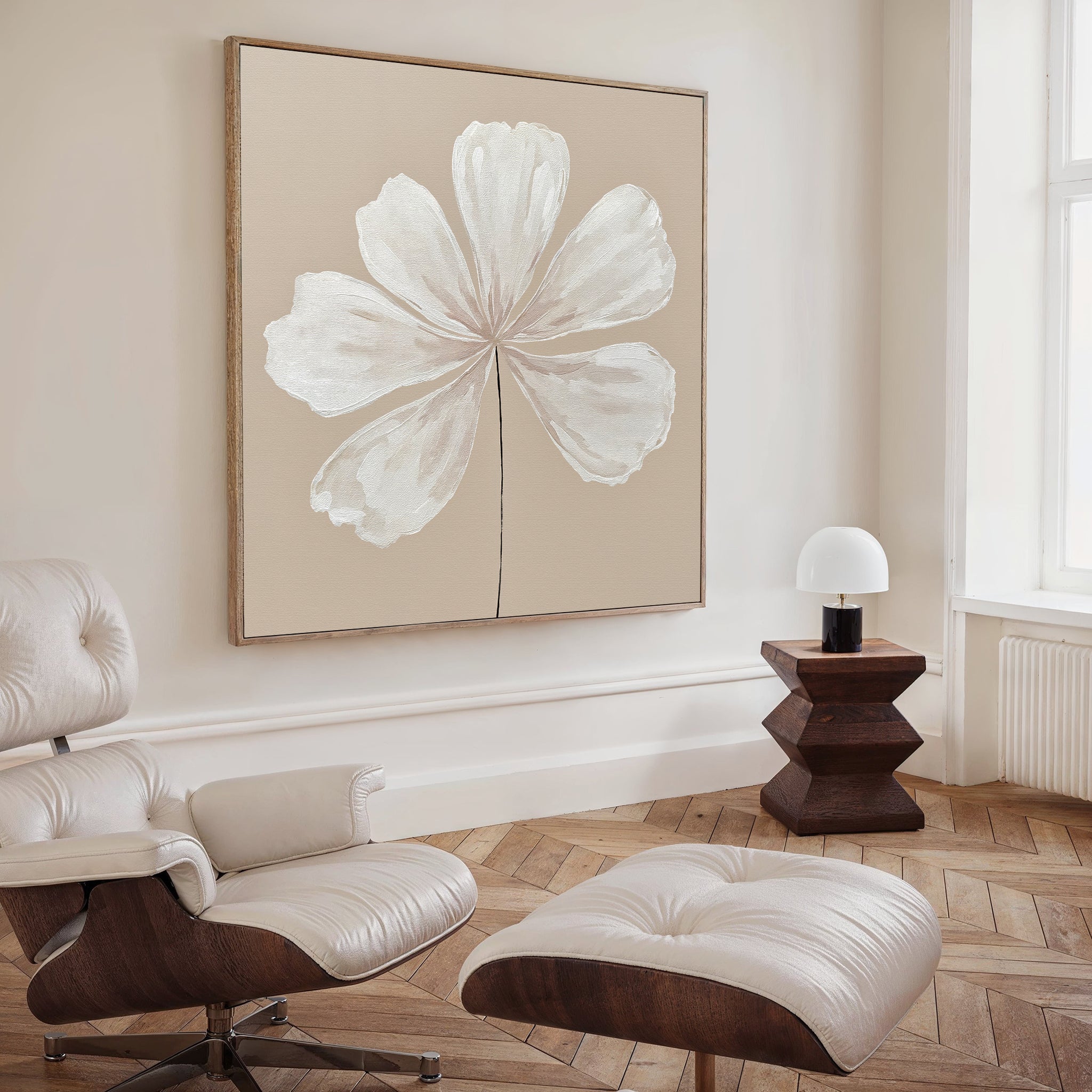 Whisper of Petals – beige and white botanical canvas wall art print by Aspire Prints