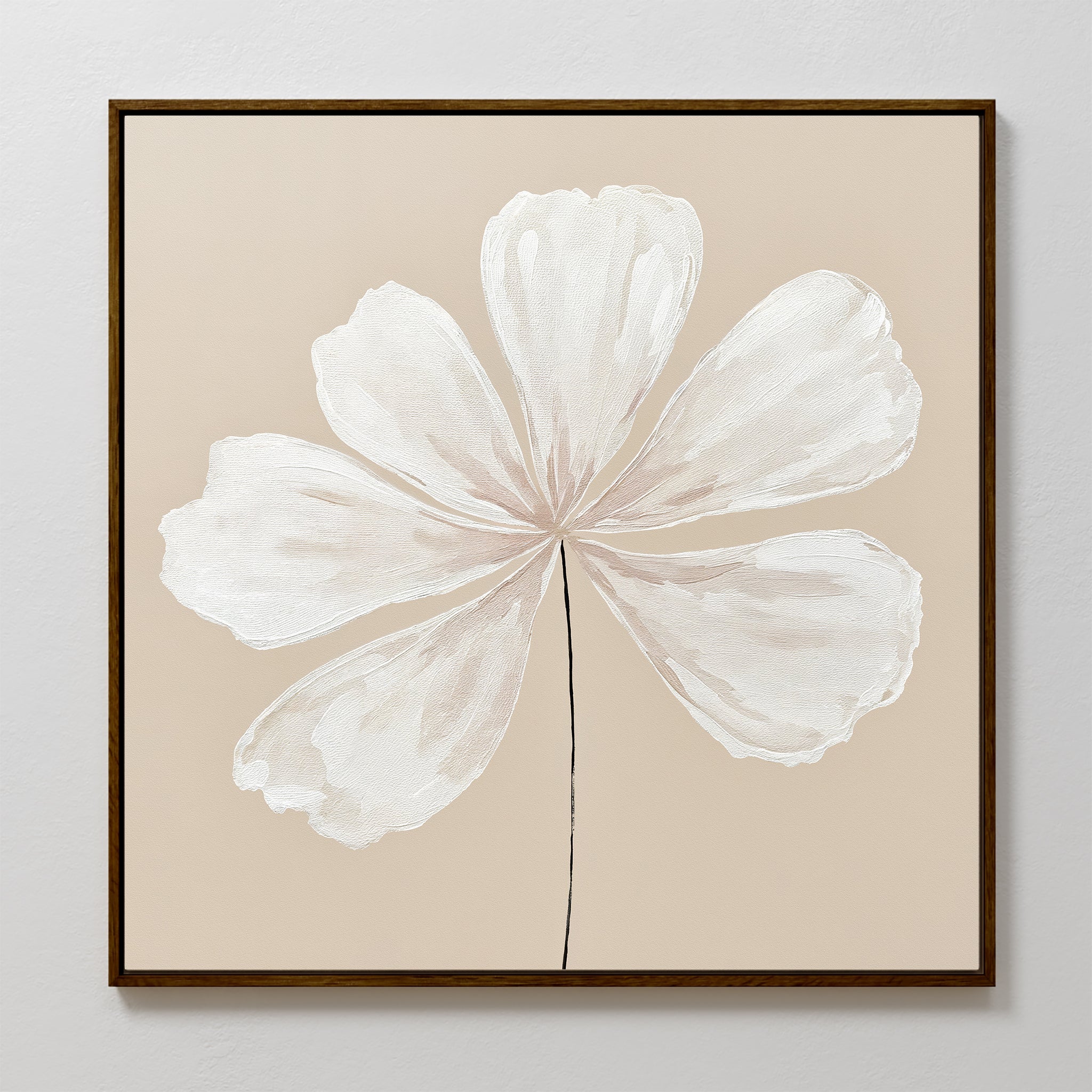 Whisper of Petals – beige and white botanical canvas wall art print by Aspire Prints