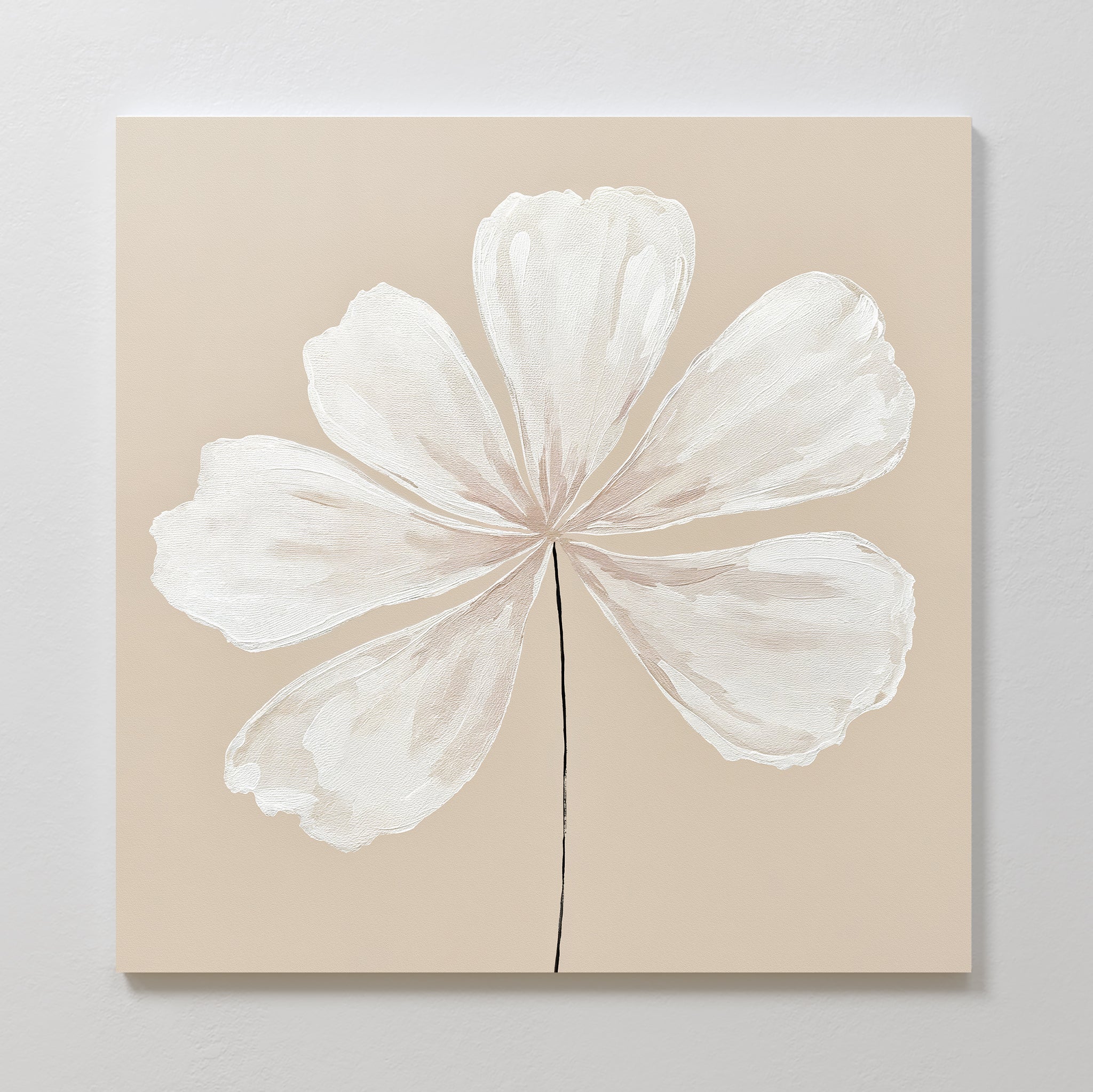 Whisper of Petals – beige and white botanical canvas wall art print by Aspire Prints