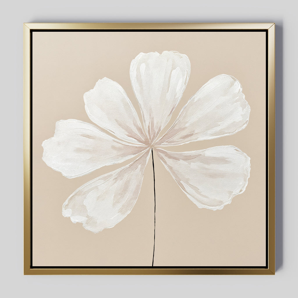 Whisper of Petals – beige and white botanical canvas wall art print by Aspire Prints