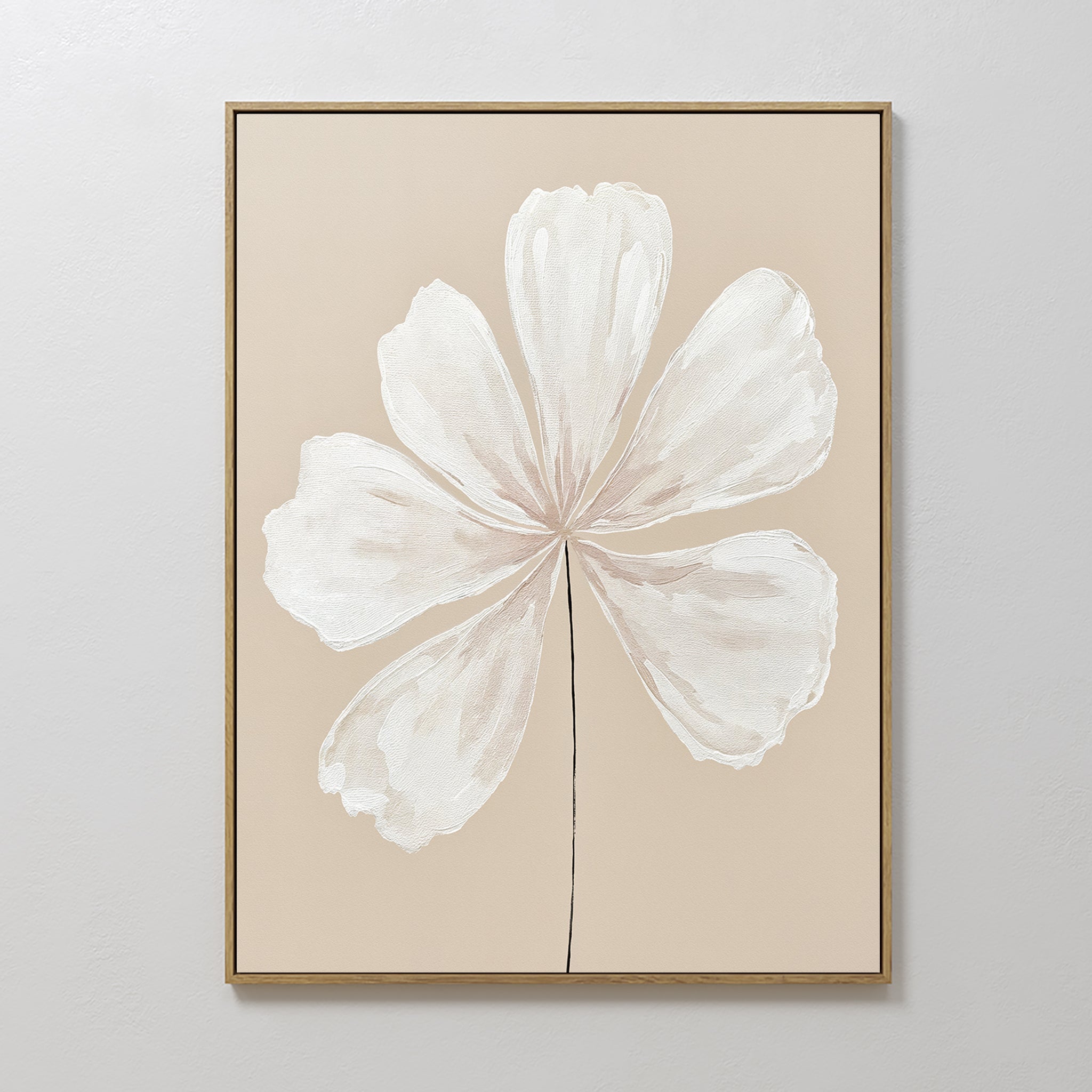 Petals in Quiet Light – beige and white botanical canvas wall art print by Aspire Prints