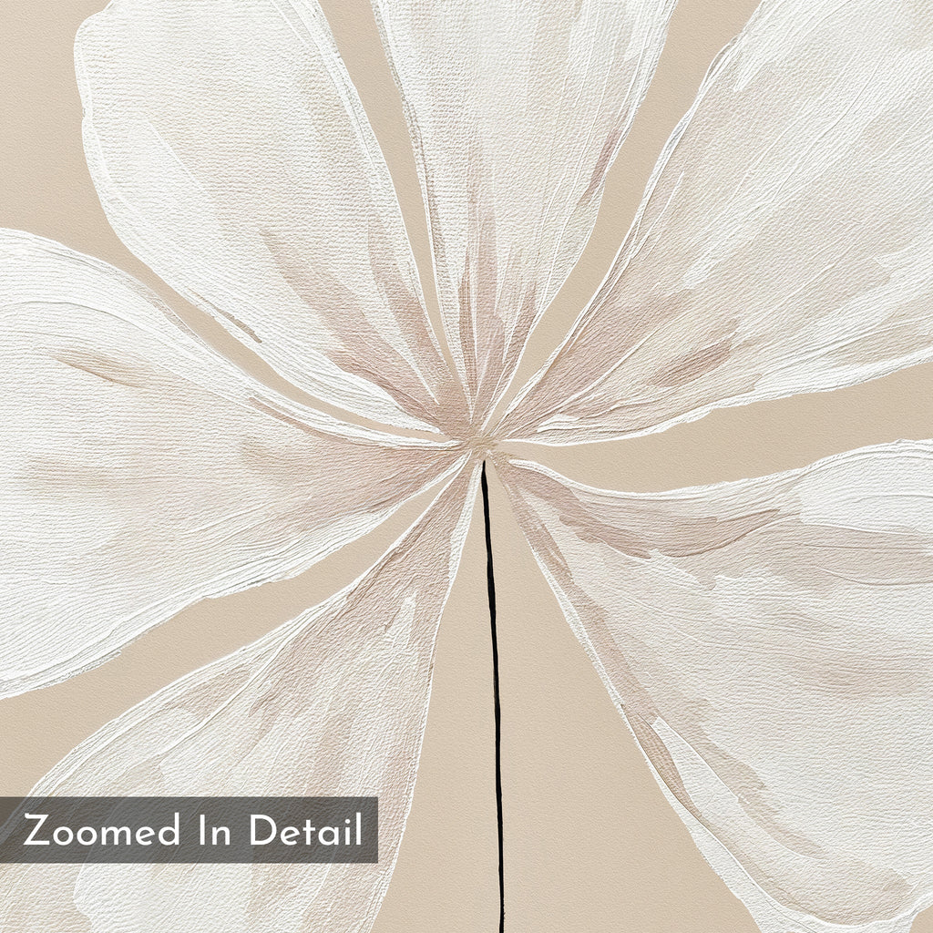 Petals in Quiet Light – beige and white botanical canvas wall art print by Aspire Prints