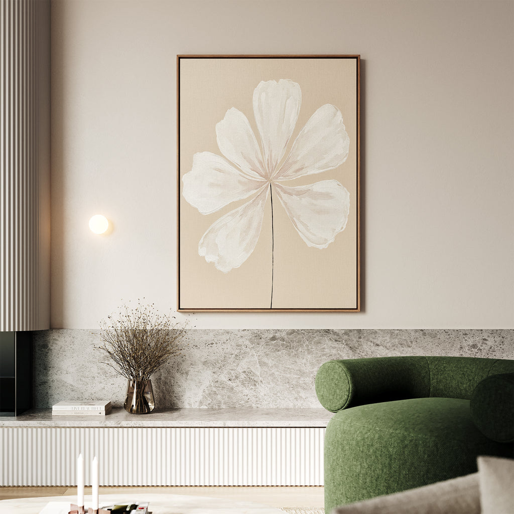 Petals in Quiet Light – beige and white botanical canvas wall art print by Aspire Prints
