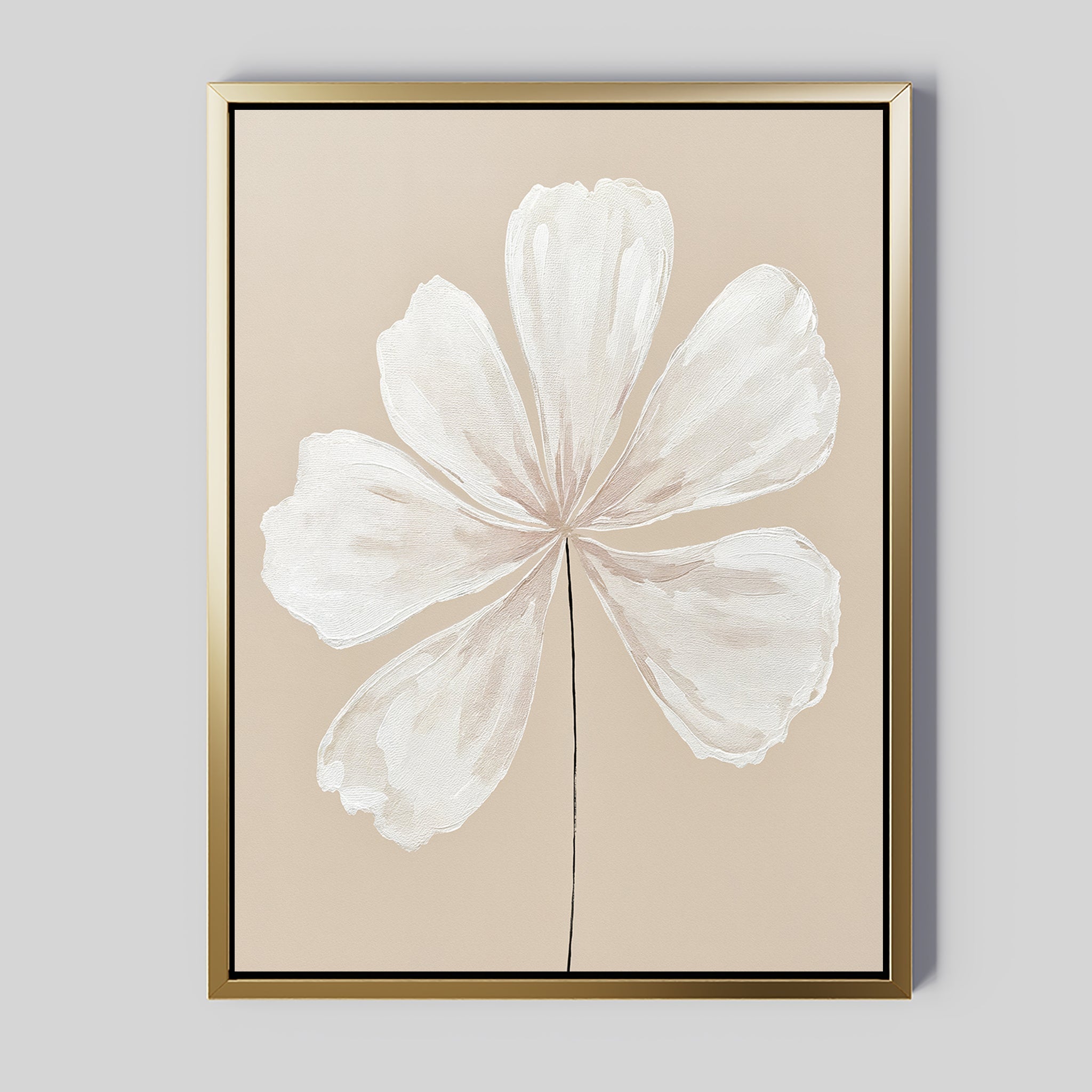 Petals in Quiet Light – beige and white botanical canvas wall art print by Aspire Prints