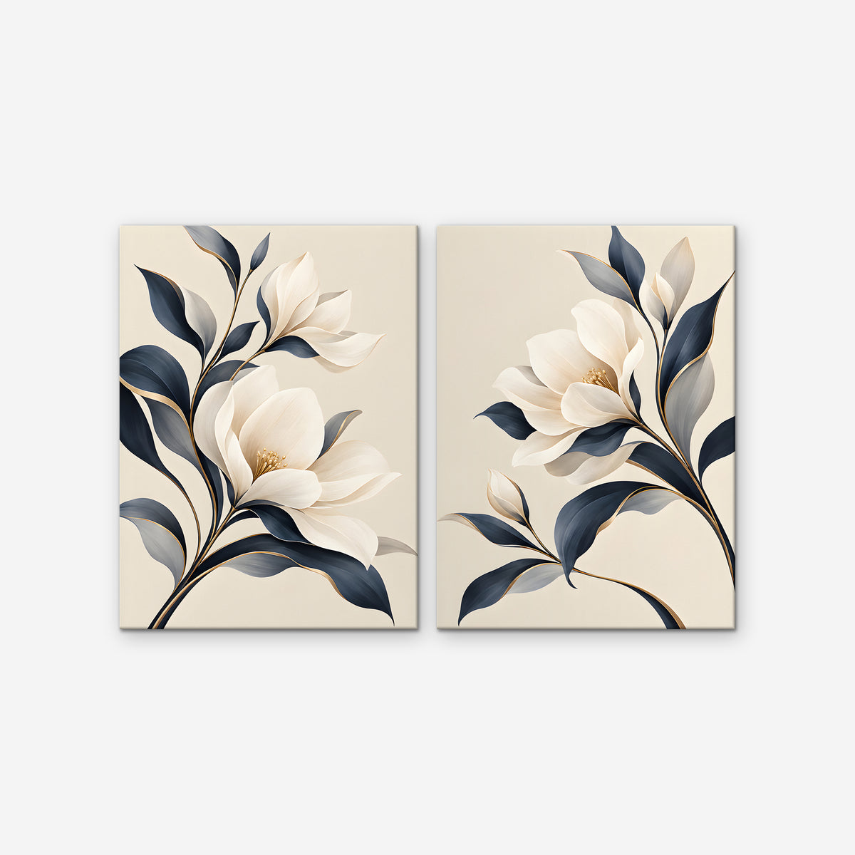 Ivory Blossoms Canvas Art - Set of 2 – Stretched Canvas Only on white background