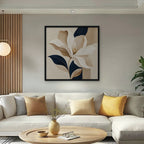 Ivory Magnolia Canvas Art - Square – Black Floating Frame in room setting