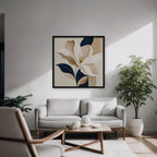 Ivory Magnolia Canvas Art - Square – Black Floating Frame in room setting
