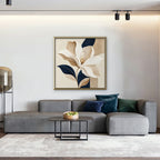 Ivory Magnolia Canvas Art - Square – Gold Floating Frame in room setting