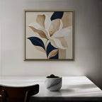 Ivory Magnolia Canvas Art - Square – Gold Floating Frame in room setting