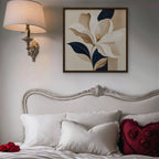 Ivory Magnolia Canvas Art - Square – Walnut Floating Frame in room setting