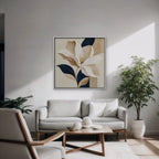 Ivory Magnolia Canvas Art - Square – White Floating Frame in room setting