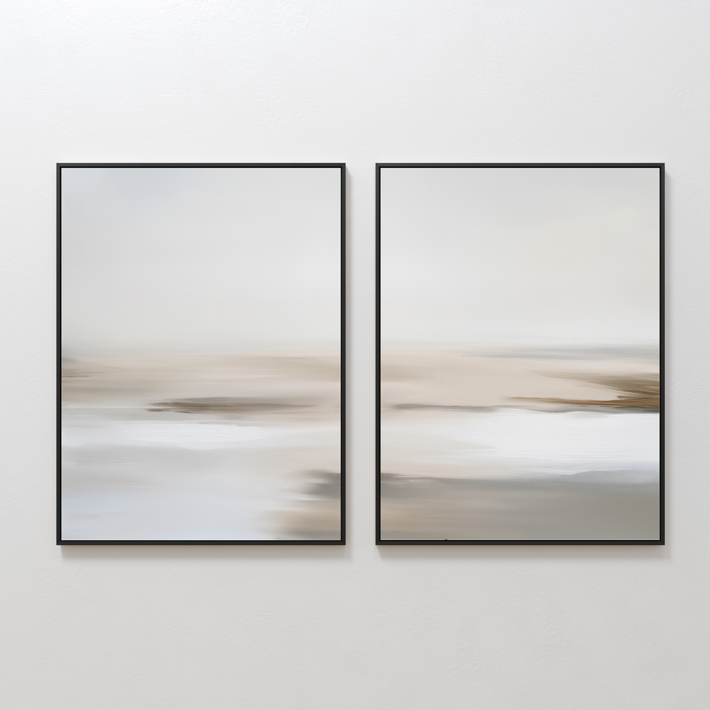 Whispers in Sand & Silence – Set of 2 Canvas Prints set of 2 – beige and white abstract canvas wall art by Aspire Prints