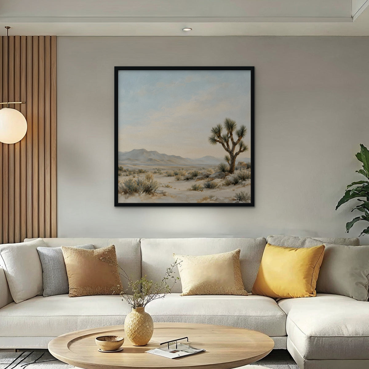Joshua Tree Desert Canvas Art - Square – Black Floating Frame in room setting