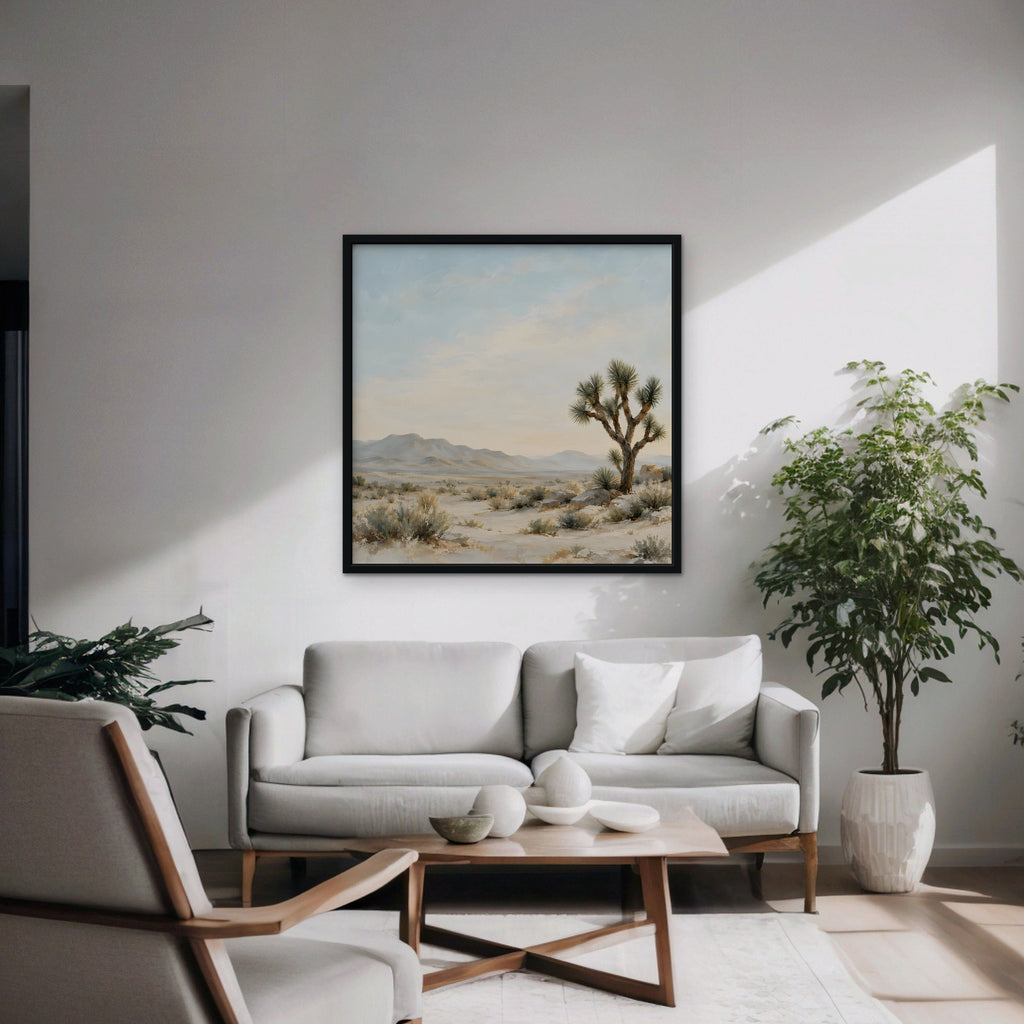 Joshua Tree Desert Canvas Art - Square – Black Floating Frame in room setting