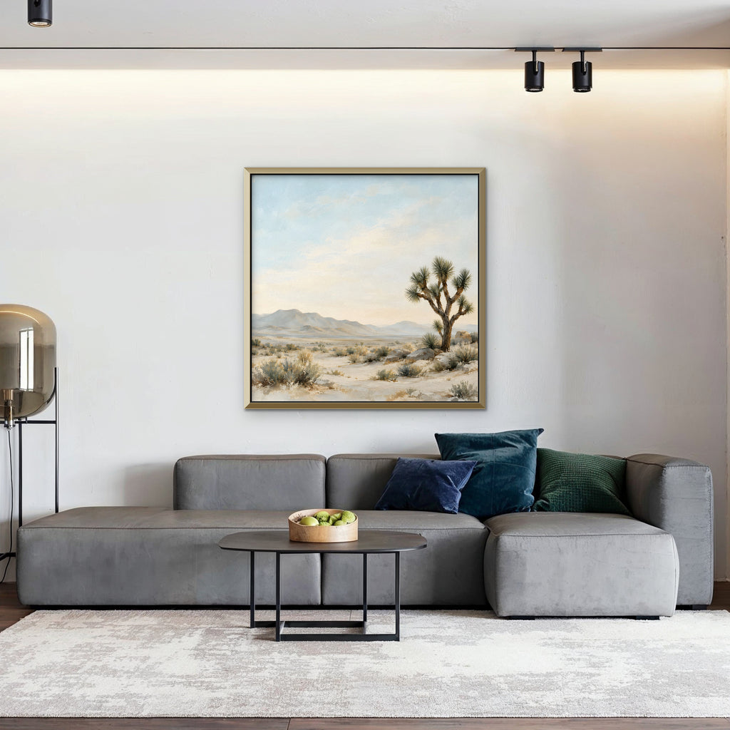 Joshua Tree Desert Canvas Art - Square – Gold Floating Frame in room setting