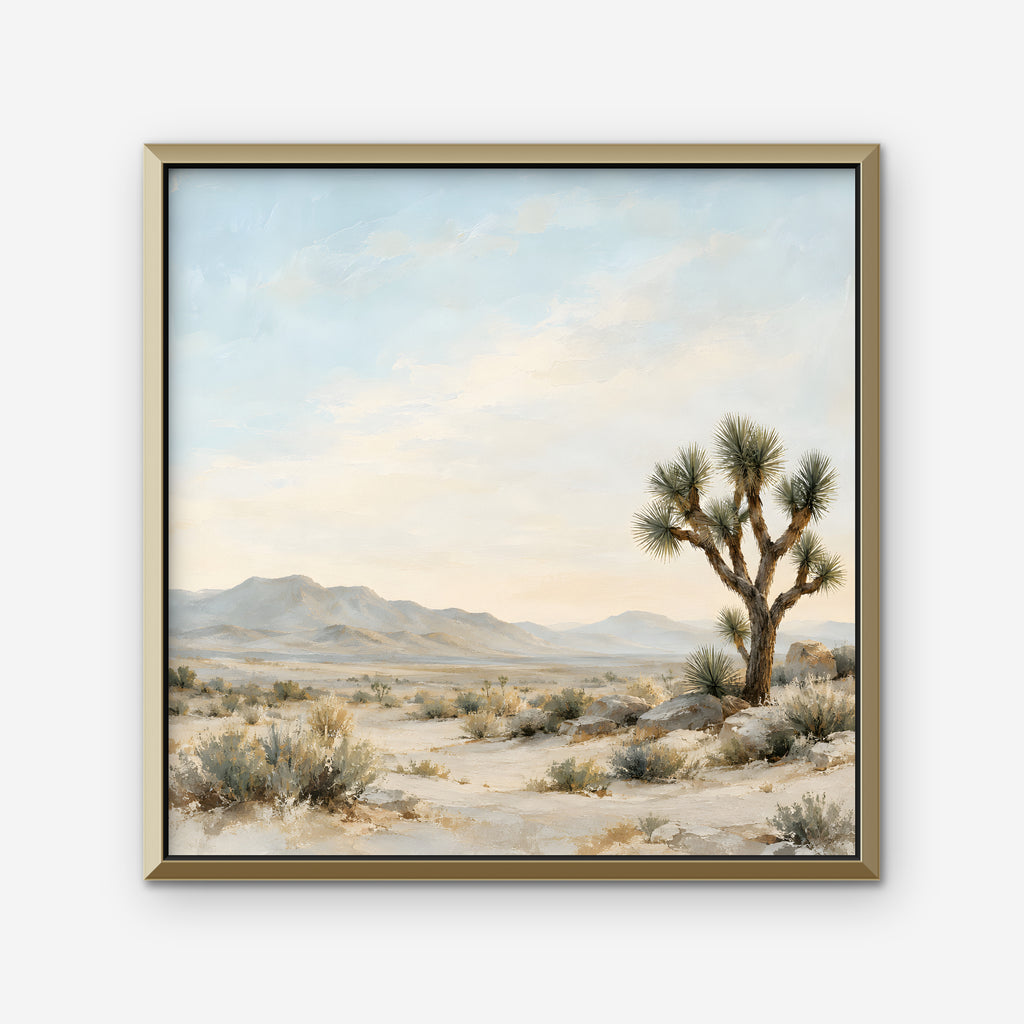 Joshua Tree Desert Canvas Art - Square – Gold Floating Frame on white background