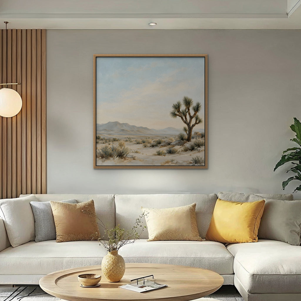 Joshua Tree Desert Canvas Art - Square – Oak Floating Frame in room setting