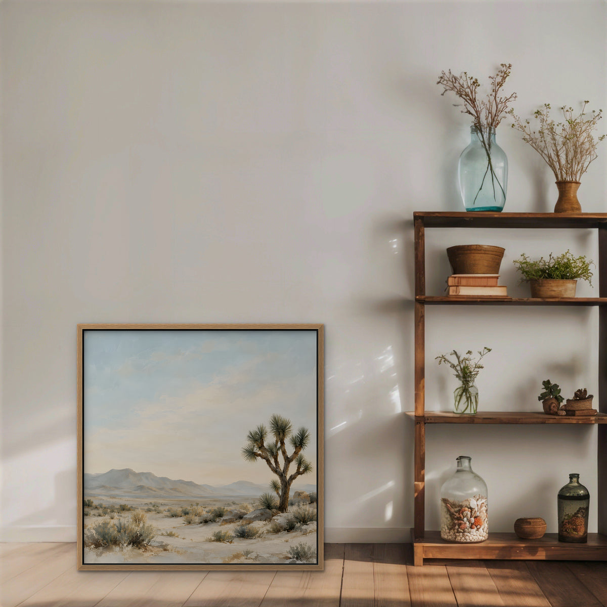Joshua Tree Desert Canvas Art - Square – Oak Floating Frame in room setting