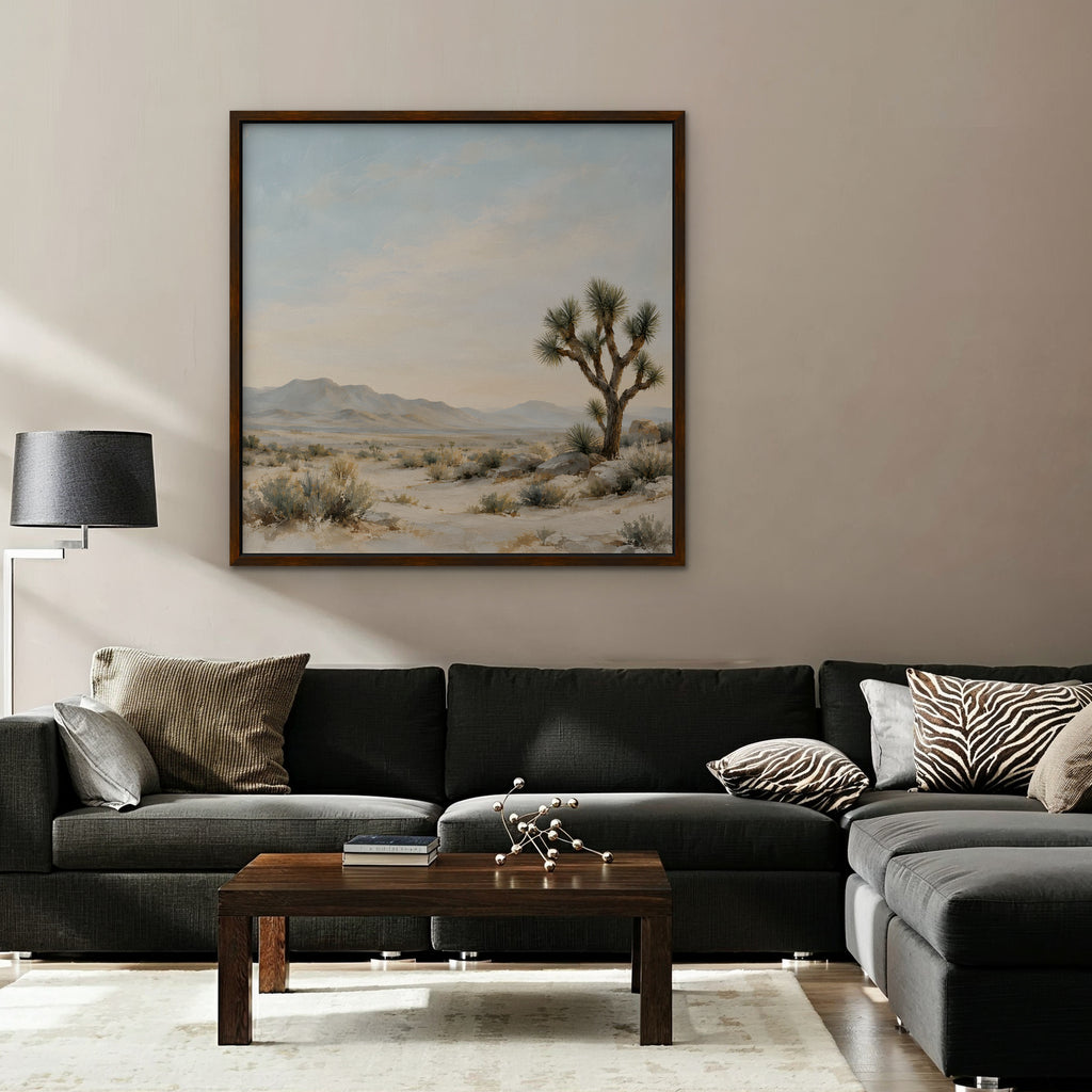 Joshua Tree Desert Canvas Art - Square – Walnut Floating Frame in room setting