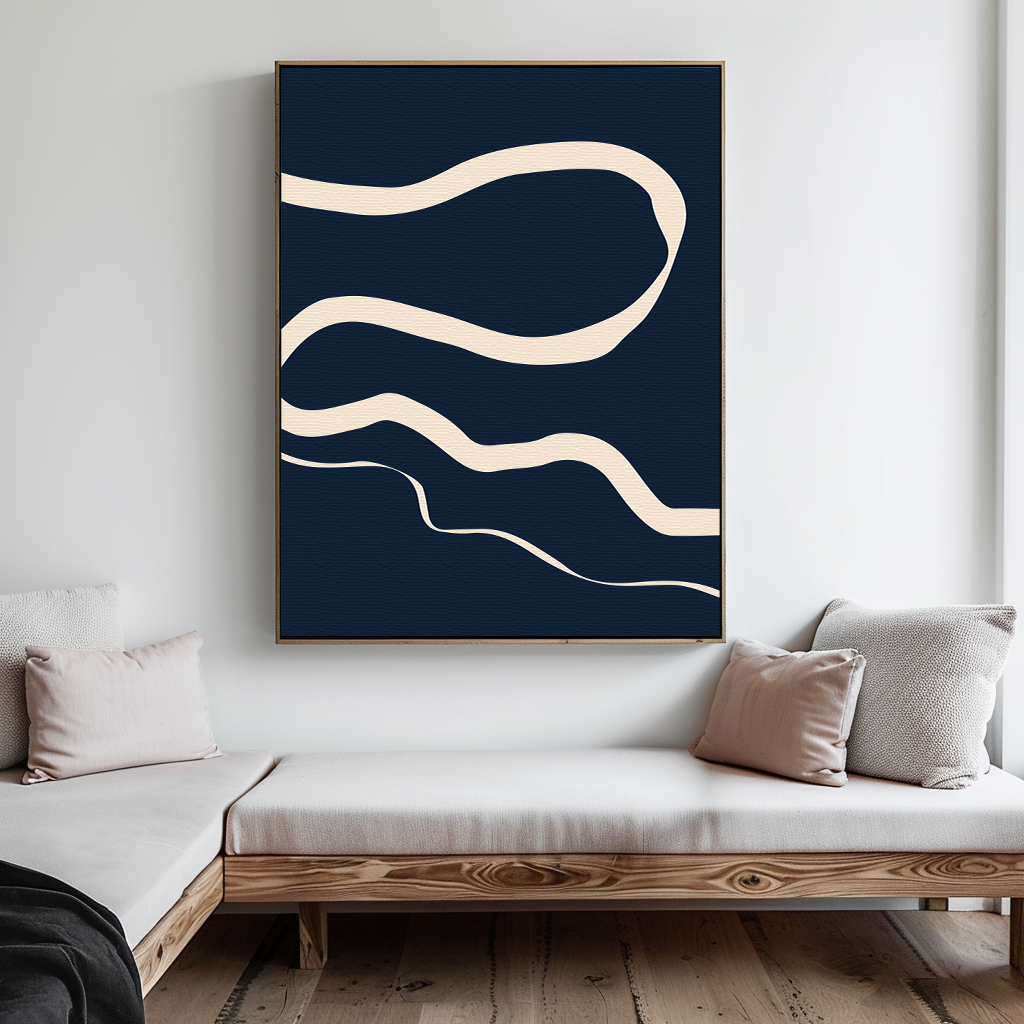 Whispers in Indigo – blue abstract canvas wall art print by Aspire Prints