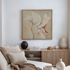 Whisper of Petals – beige and white botanical canvas wall art print by Aspire Prints