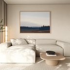 Whispering Pines at Dawn – blue vintage canvas wall art print by Aspire Prints