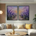 Lavender Sunset Canvas Art - Set of 2 – Black Floating Frame in room setting